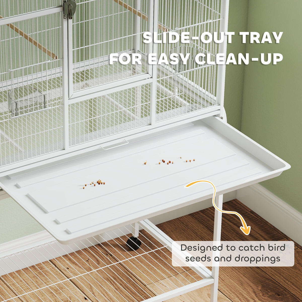 64" Large Rolling Bird Cage with Detachable Stand - White-Birds-DECOROLALA