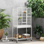 64" Large Rolling Bird Cage with Detachable Stand - White-Birds-DECOROLALA