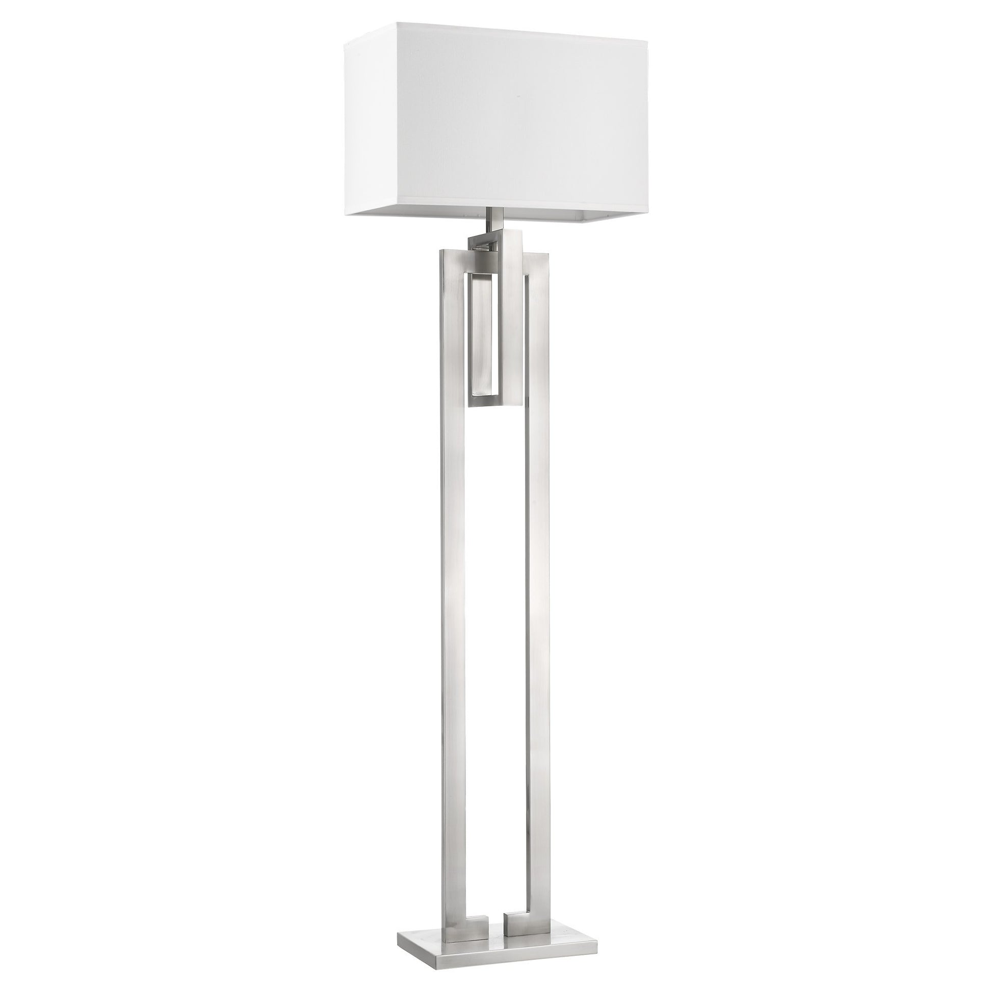64" Nickel Traditional Shaped Floor Lamp With White Rectangular Shade-Floor Lamps-DECOROLALA