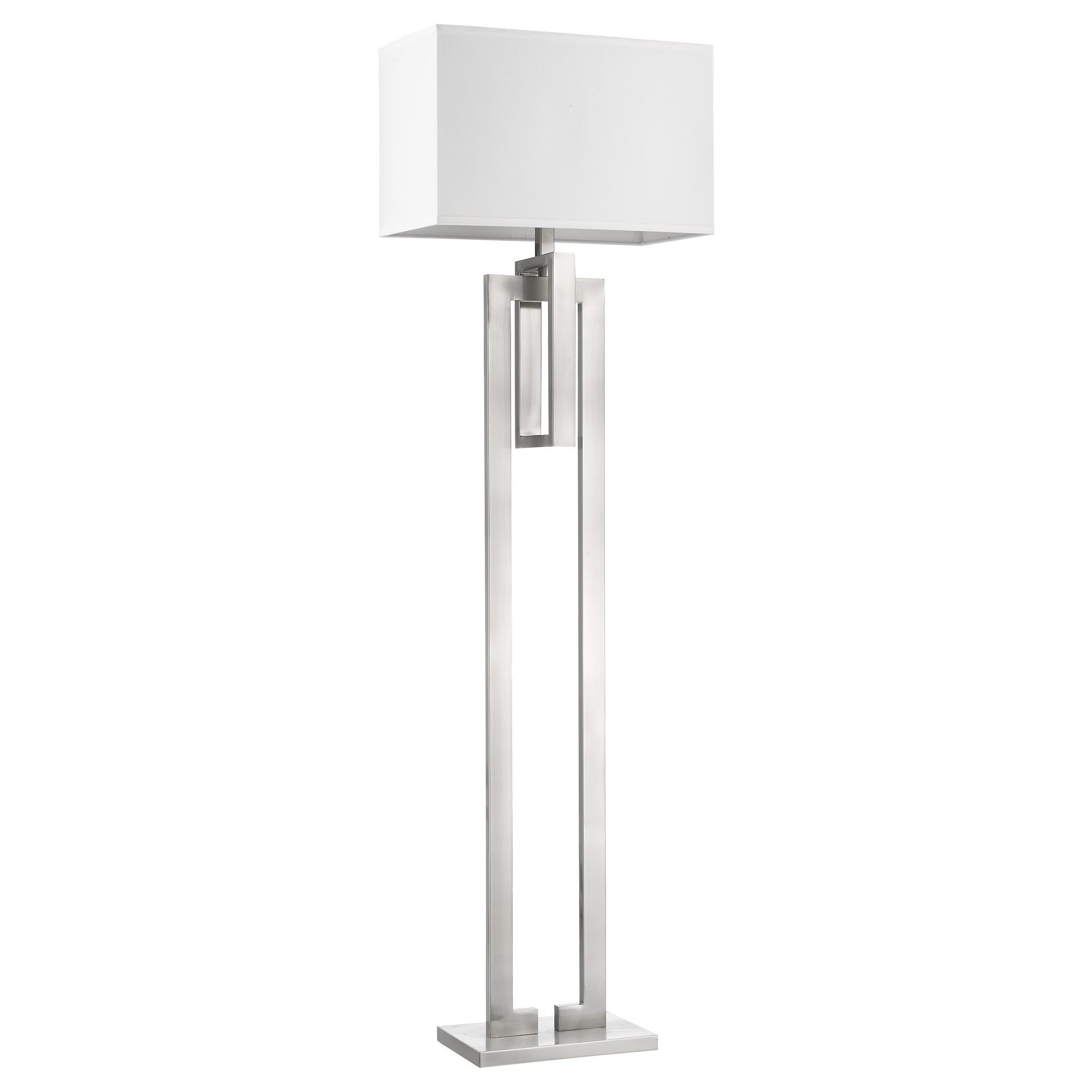 64" Nickel Traditional Shaped Floor Lamp With White Rectangular Shade-Floor Lamps-DECOROLALA