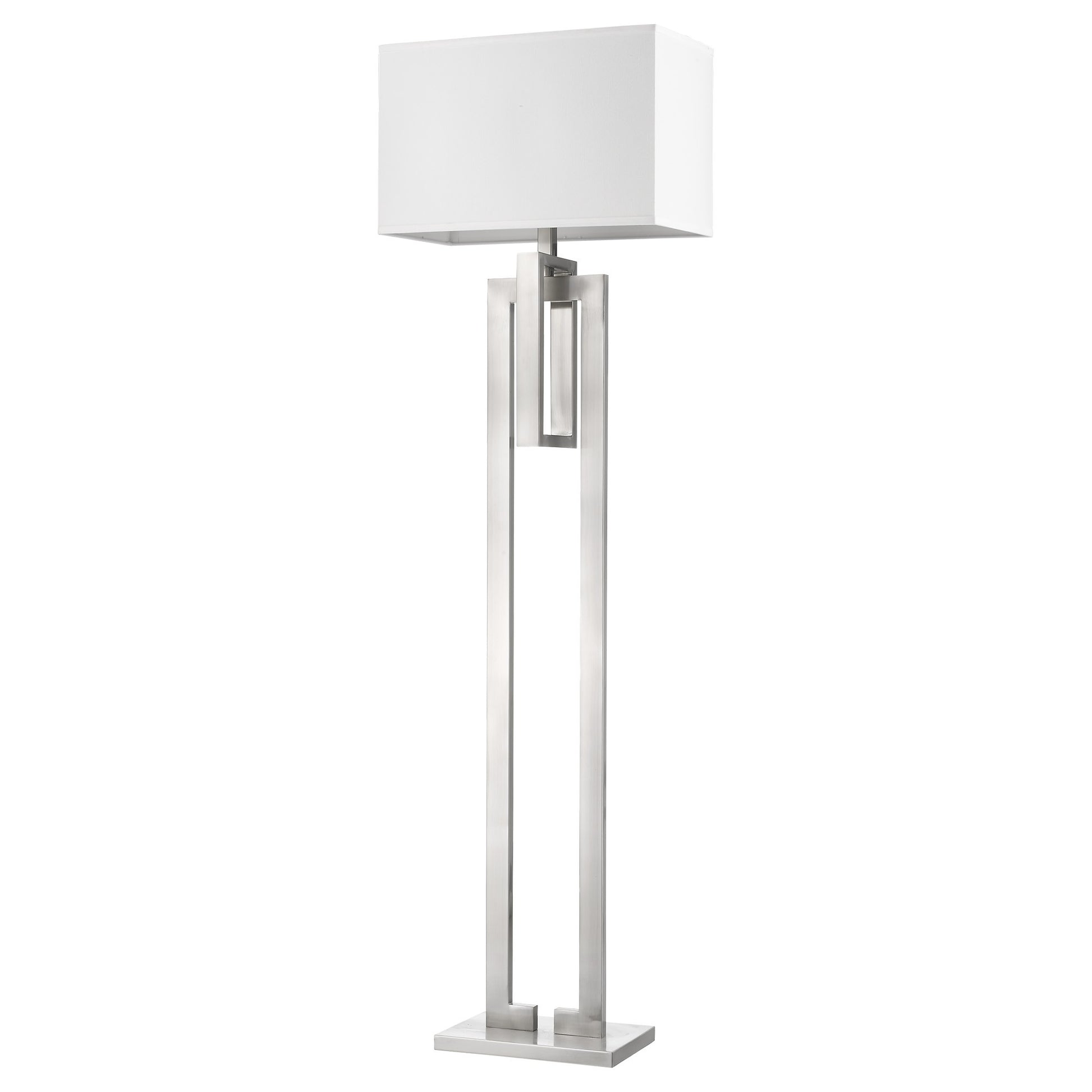 64" Nickel Traditional Shaped Floor Lamp With White Rectangular Shade-Floor Lamps-DECOROLALA