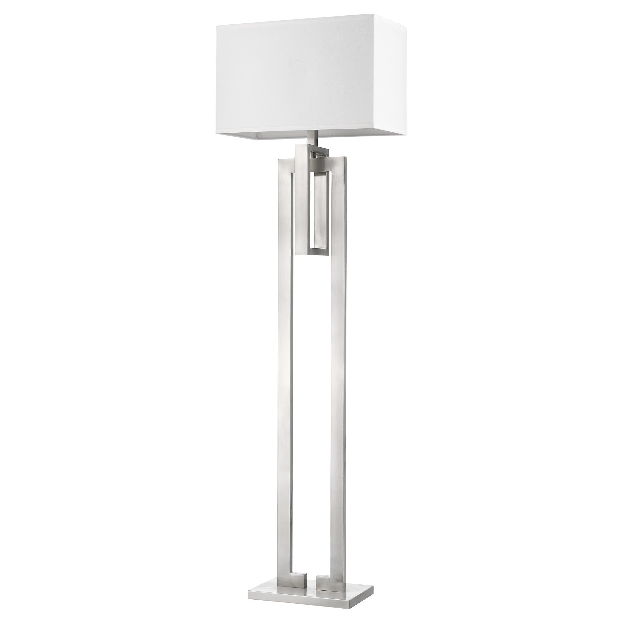 64" Nickel Traditional Shaped Floor Lamp With White Rectangular Shade-Floor Lamps-DECOROLALA
