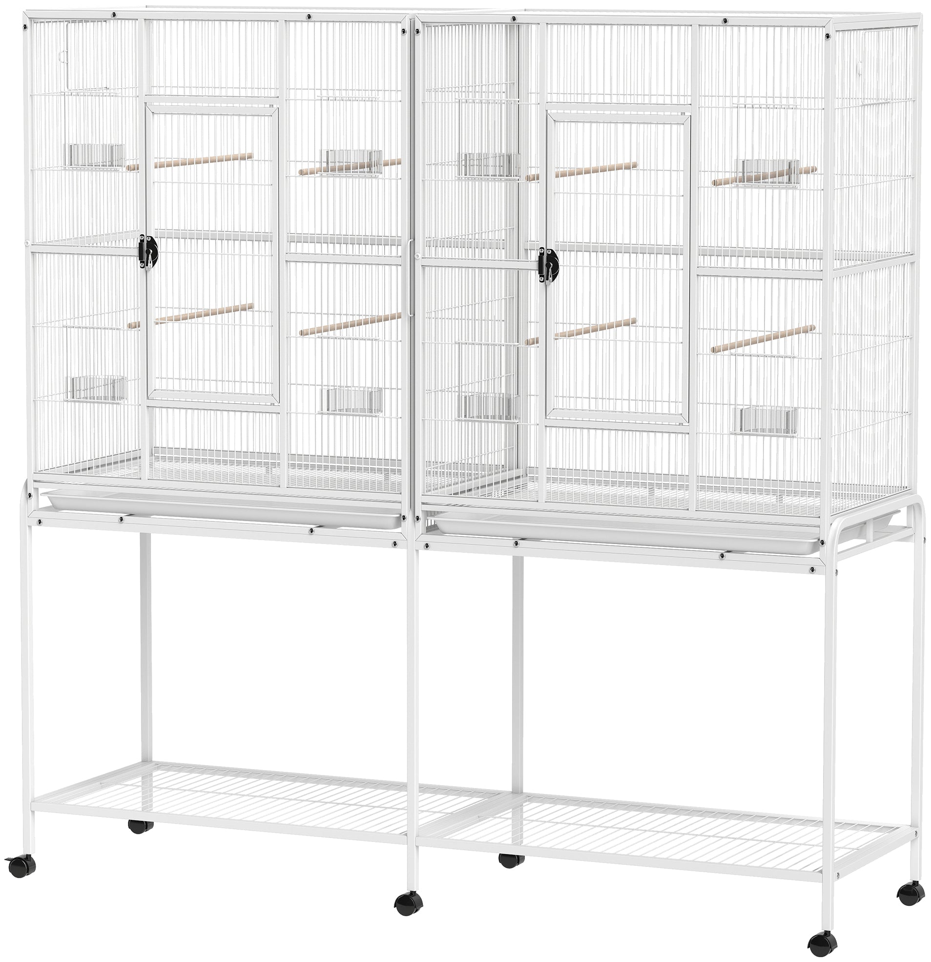 64" Rolling Bird Cage with Detachable Stand - White-Birds-DECOROLALA