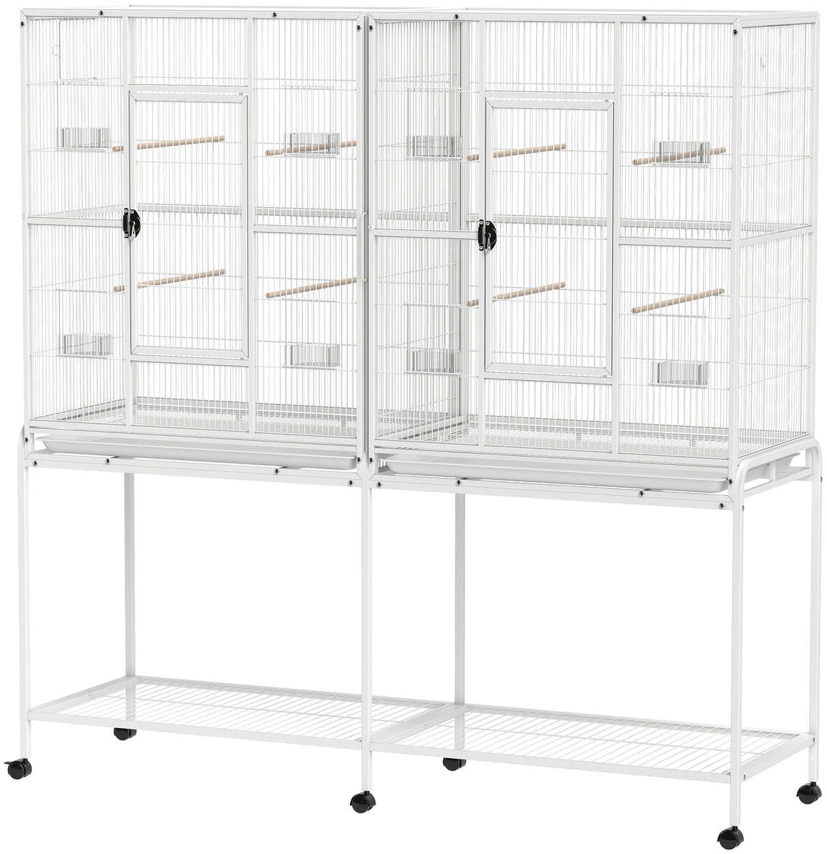 64" Rolling Bird Cage with Detachable Stand - White-Birds-DECOROLALA