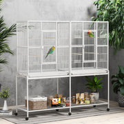 64" Rolling Bird Cage with Detachable Stand - White-Birds-DECOROLALA