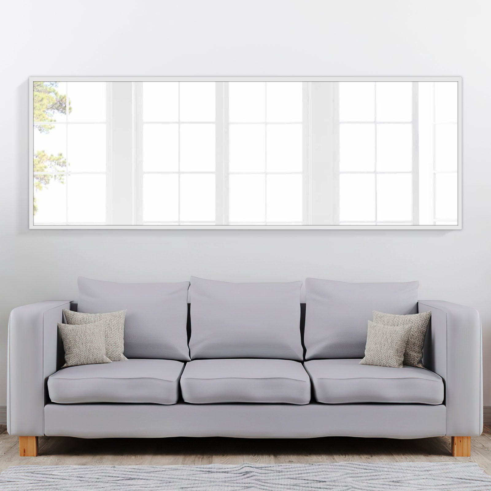 64" Silver Metal Wall Mounted And Freestanding Framed Accent Mirror-Mirrors-DECOROLALA