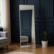 64" Silver Metal Wall Mounted And Freestanding Framed Accent Mirror-Mirrors-DECOROLALA