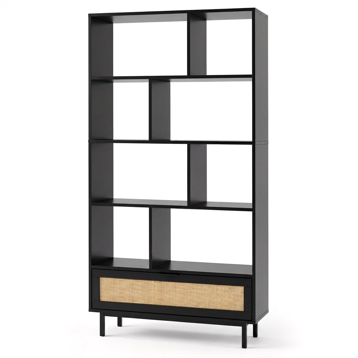 64 inch 6-Tier Tall Wooden Bookcase with 8 Open Cubes-Black-Bookcases-DECOROLALA
