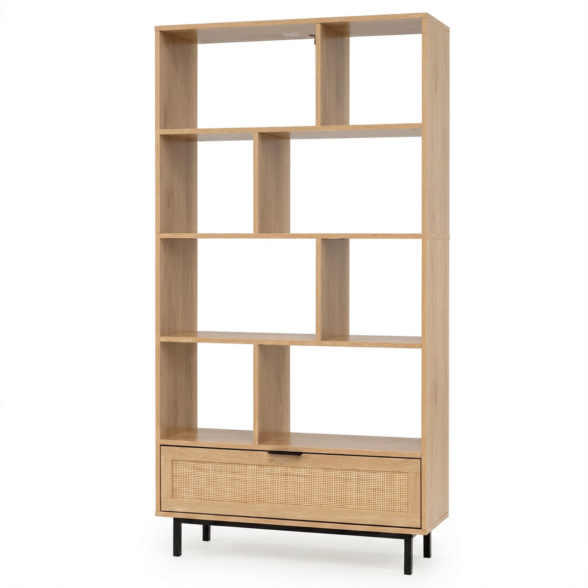 64 inch 6-Tier Tall Wooden Bookcase with 8 Open Cubes-Natural-Bookcases-DECOROLALA