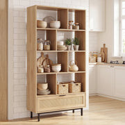64 inch 6-Tier Tall Wooden Bookcase with 8 Open Cubes-Natural-Bookcases-DECOROLALA