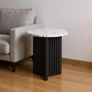 23" White and Black Faux Terrazzo and Wood Round Pedestal End Table-0