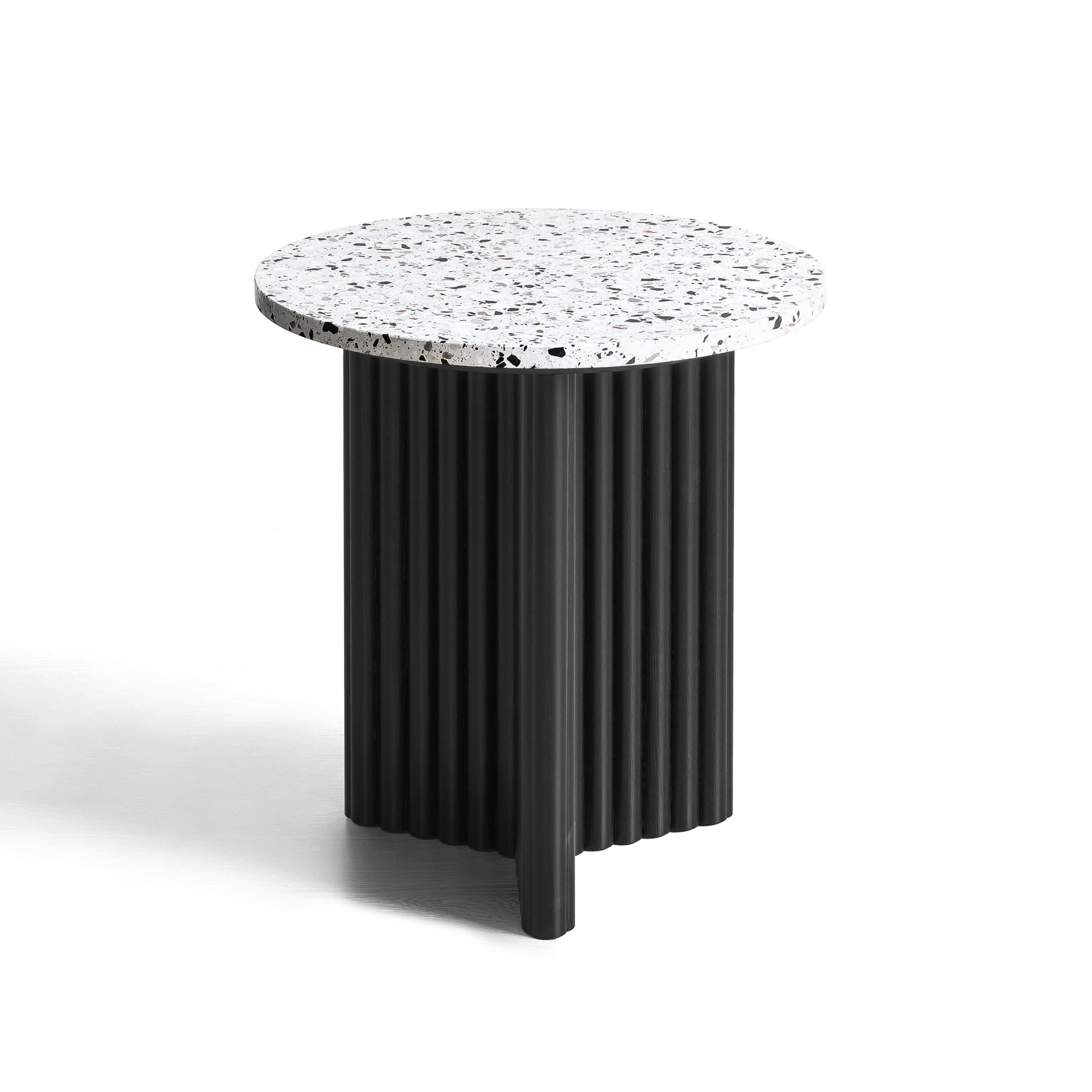 23" White and Black Faux Terrazzo and Wood Round Pedestal End Table-1