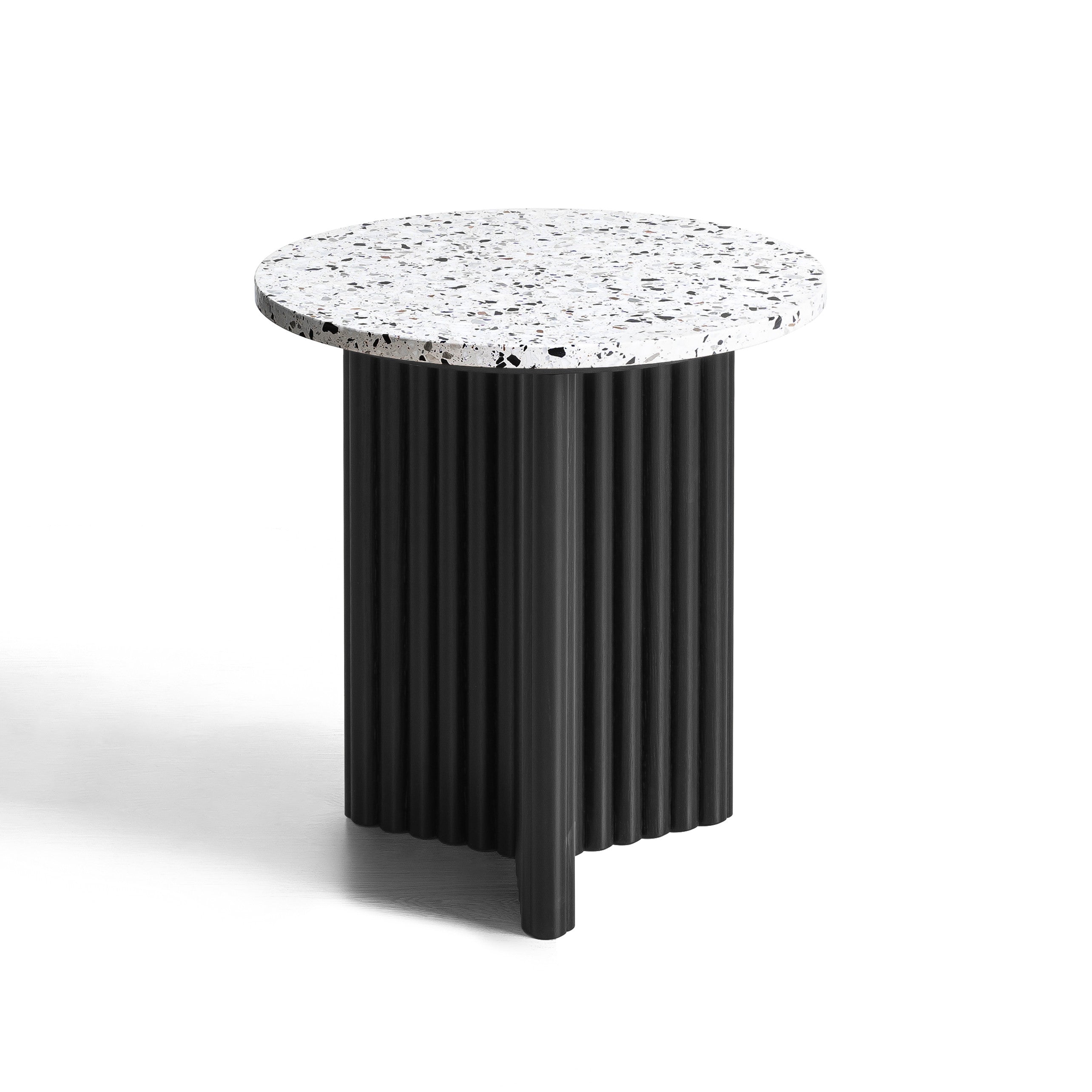 23" White and Black Faux Terrazzo and Wood Round Pedestal End Table-1