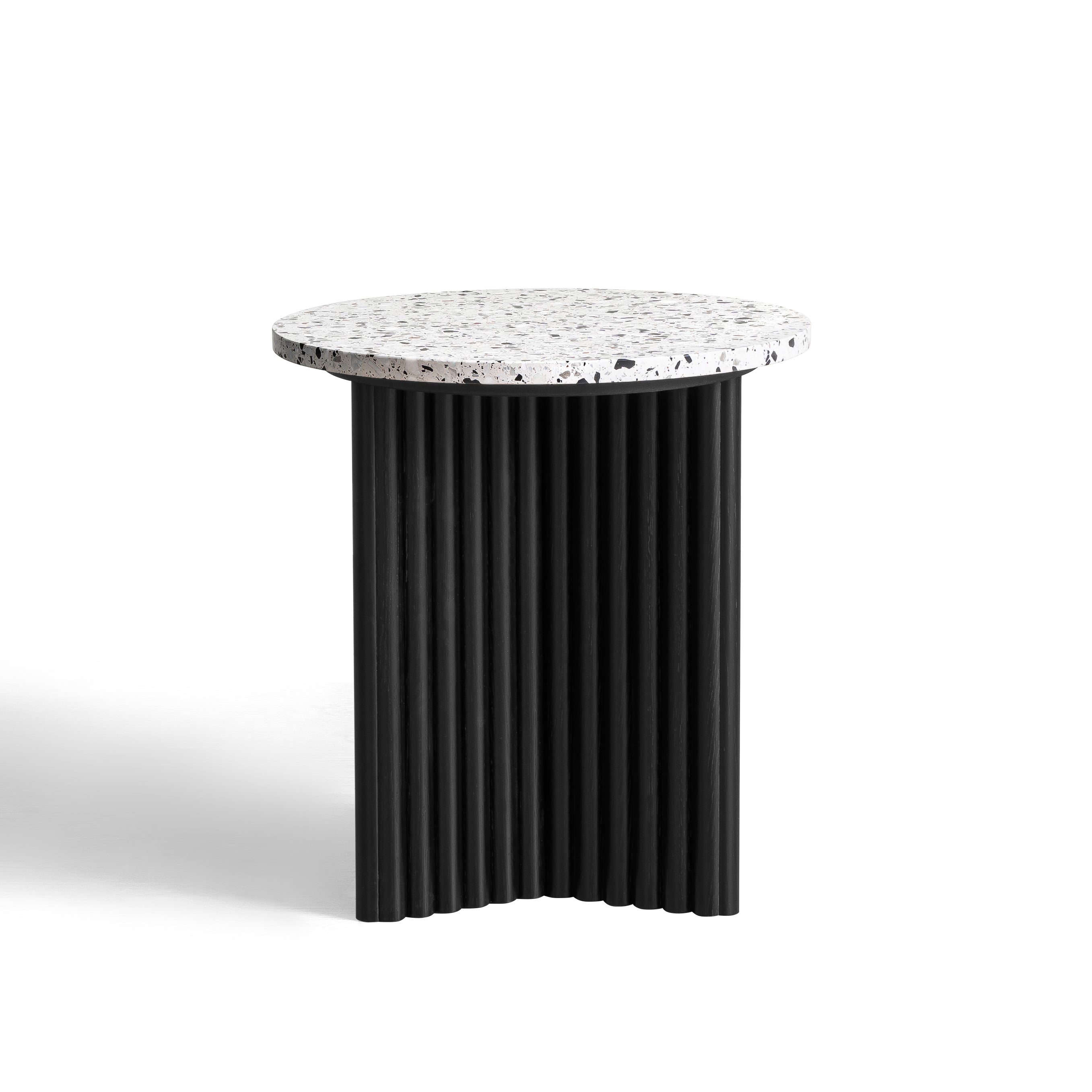 23" White and Black Faux Terrazzo and Wood Round Pedestal End Table-2