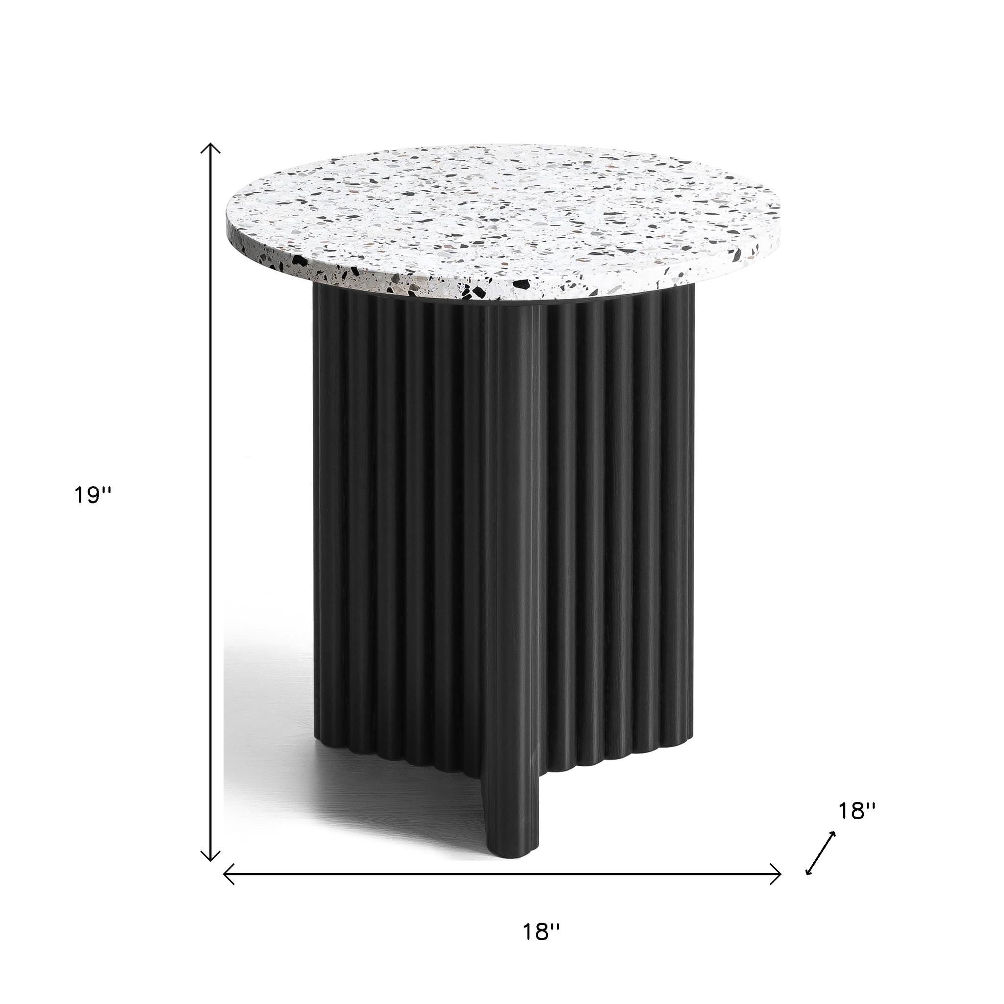 23" White and Black Faux Terrazzo and Wood Round Pedestal End Table-8