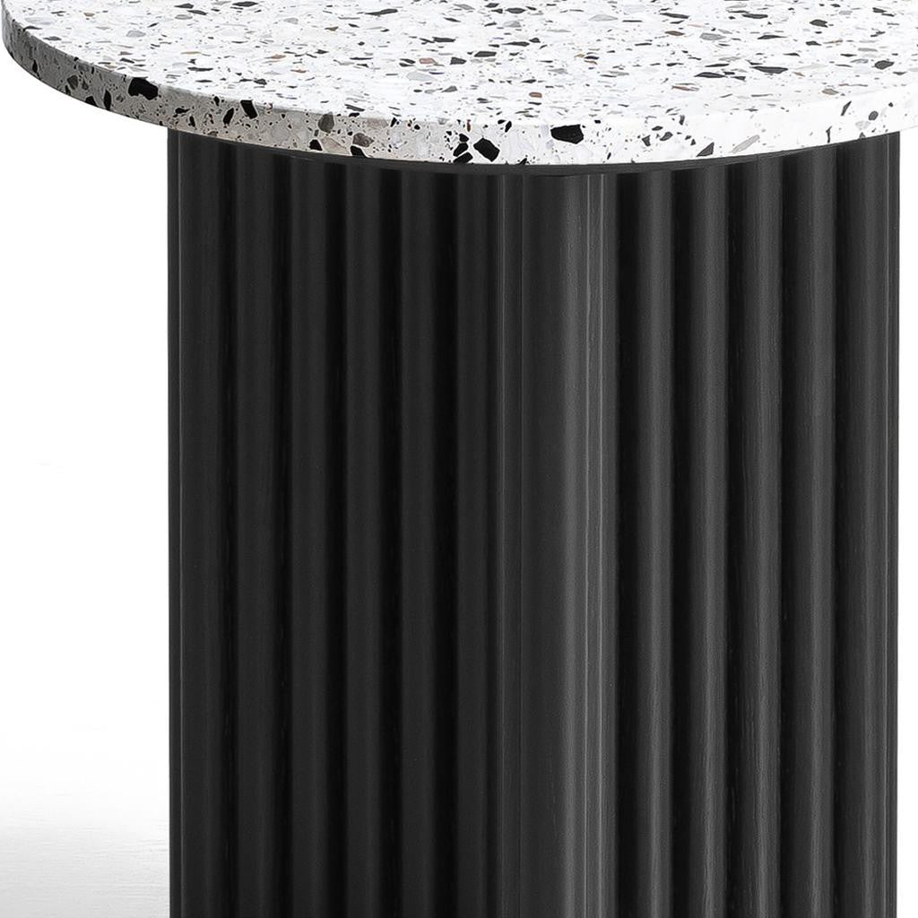 23" White and Black Faux Terrazzo and Wood Round Pedestal End Table-3