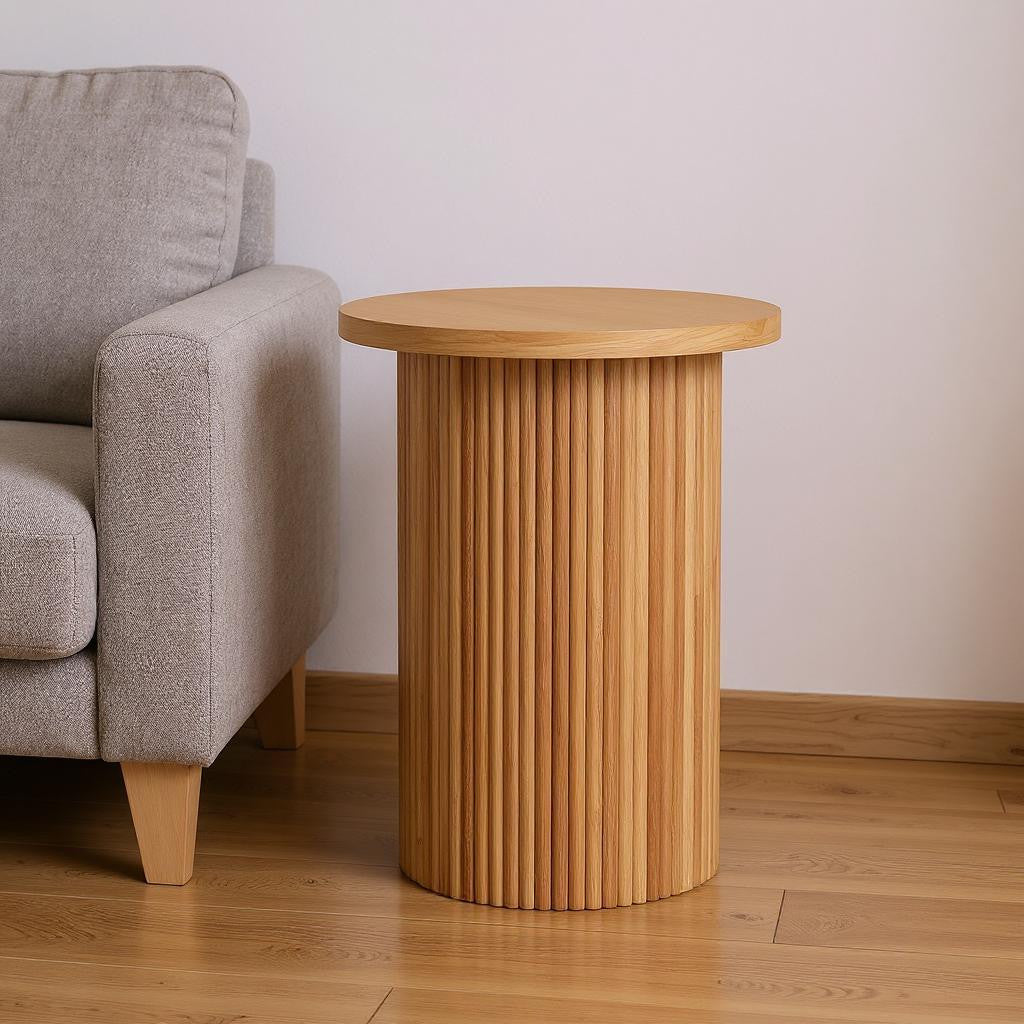 22" Natural Wood Round Pedestal End Table-0