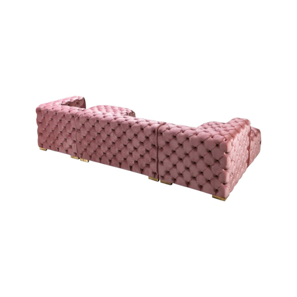 Tufted Pink Velvet Modular U Shaped Sofa and Chaise Sectional With Toss Pillows-2