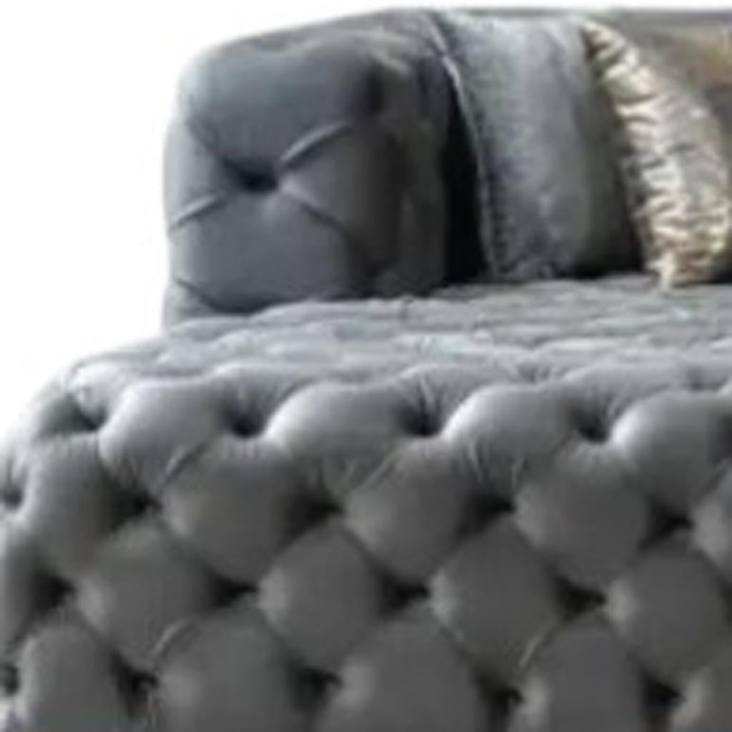 Tufted Gray Velvet Modular U Shaped Sofa and Chaise Sectional With Toss Pillows-3