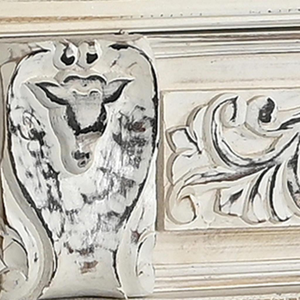 118" White Distressed Solid Wood Carved Floral Six Drawer Sideboard with Six Doors-Sideboards-DECOROLALA