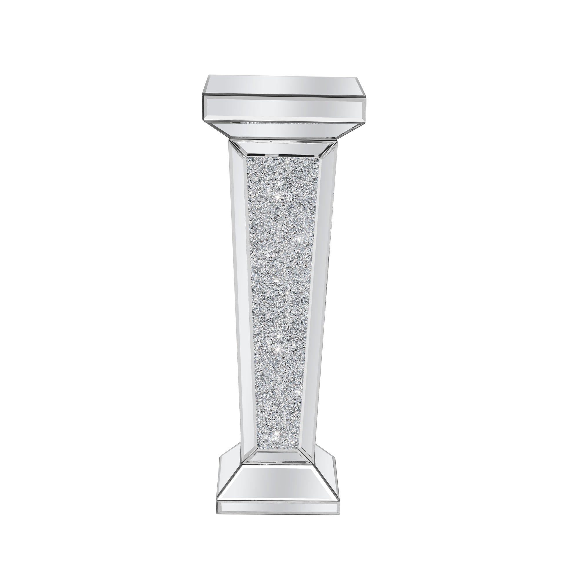 35" Silver Mirrored Glass And Faux Crystals Pedestal Accent Table-3