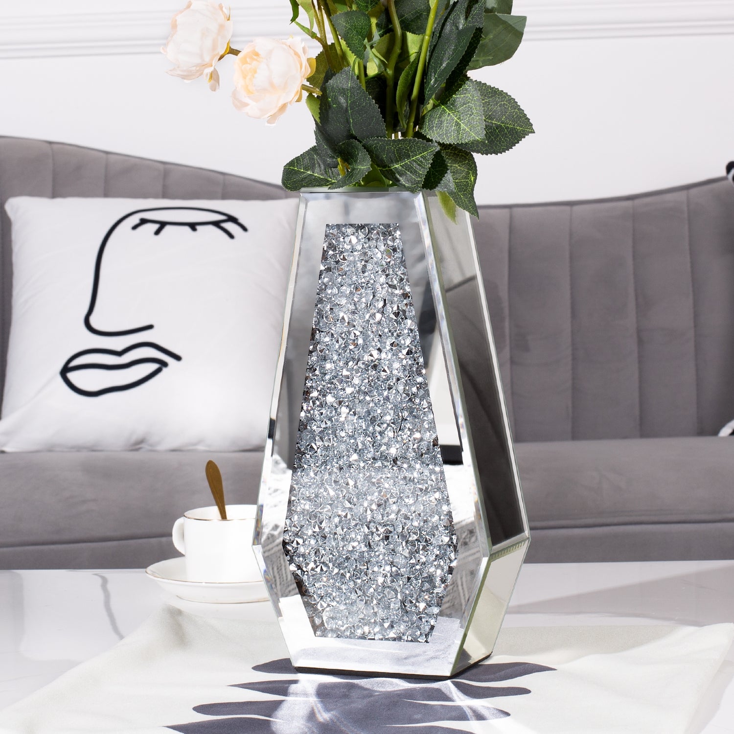 12" Silver Floor Vase-1
