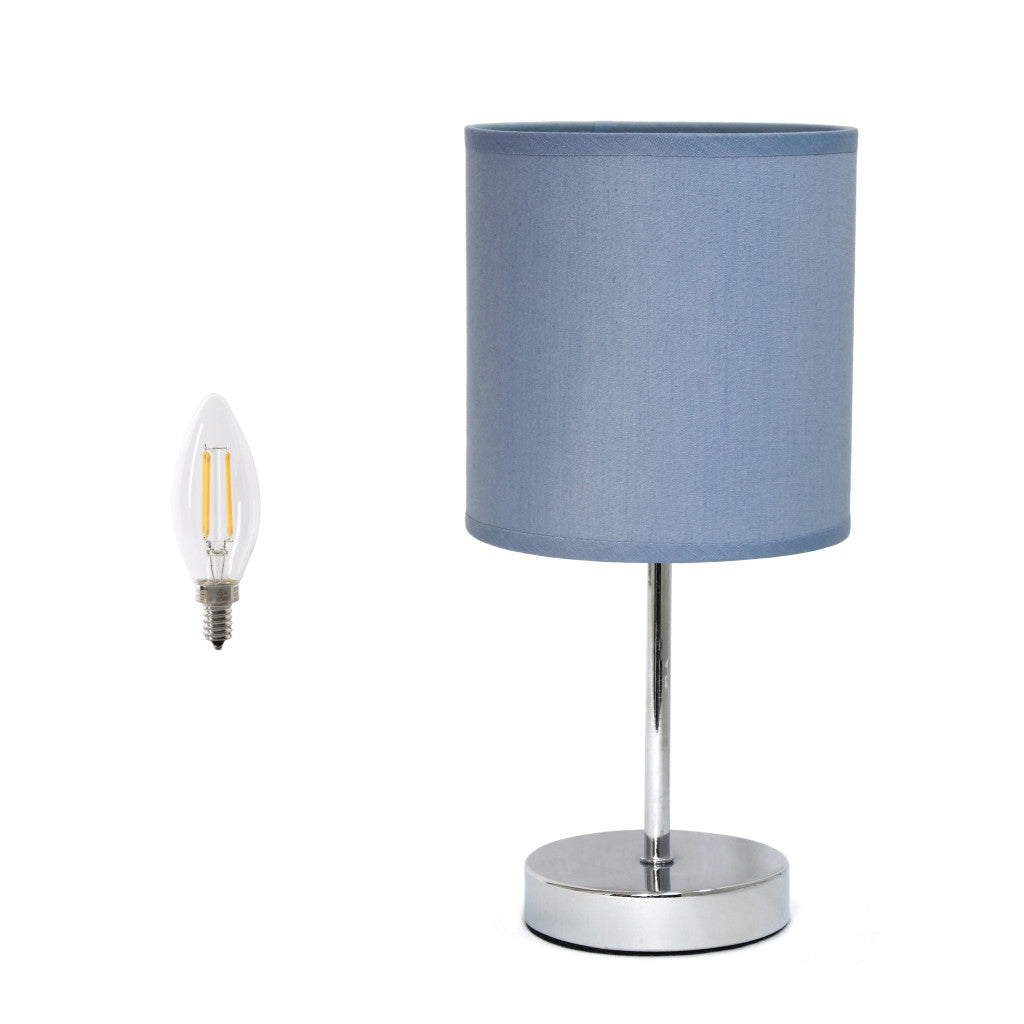 12" Silver Metal Table Lamp LED With Purple Drum Shade-Table Lamps-DECOROLALA