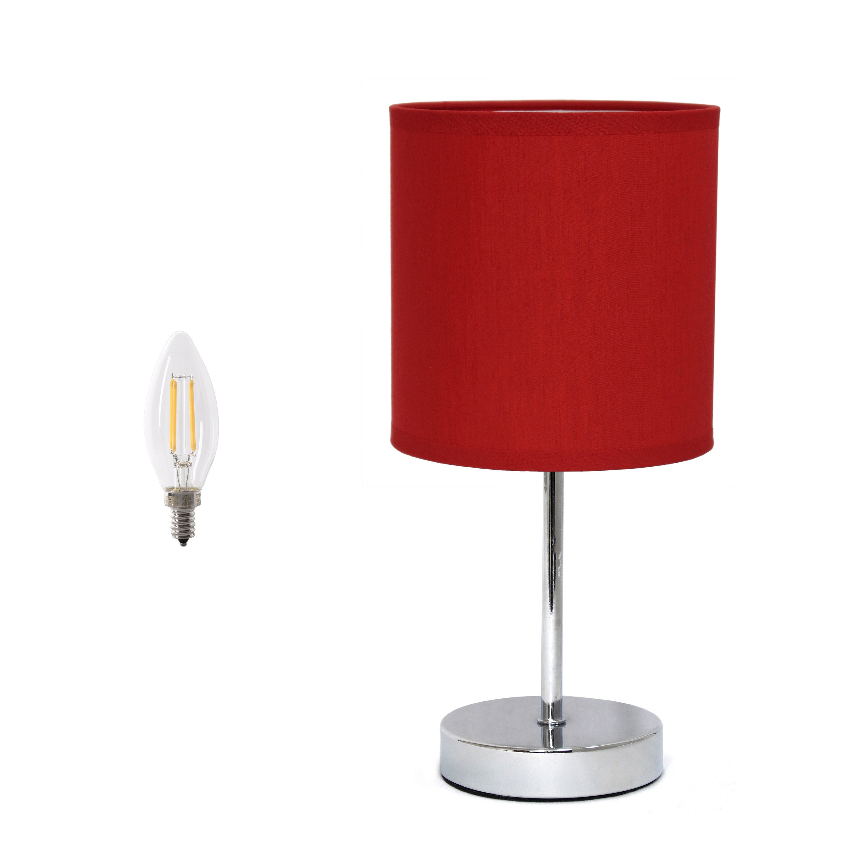 12" Silver Metal Table Lamp LED With Red Drum Shade-Table Lamps-DECOROLALA