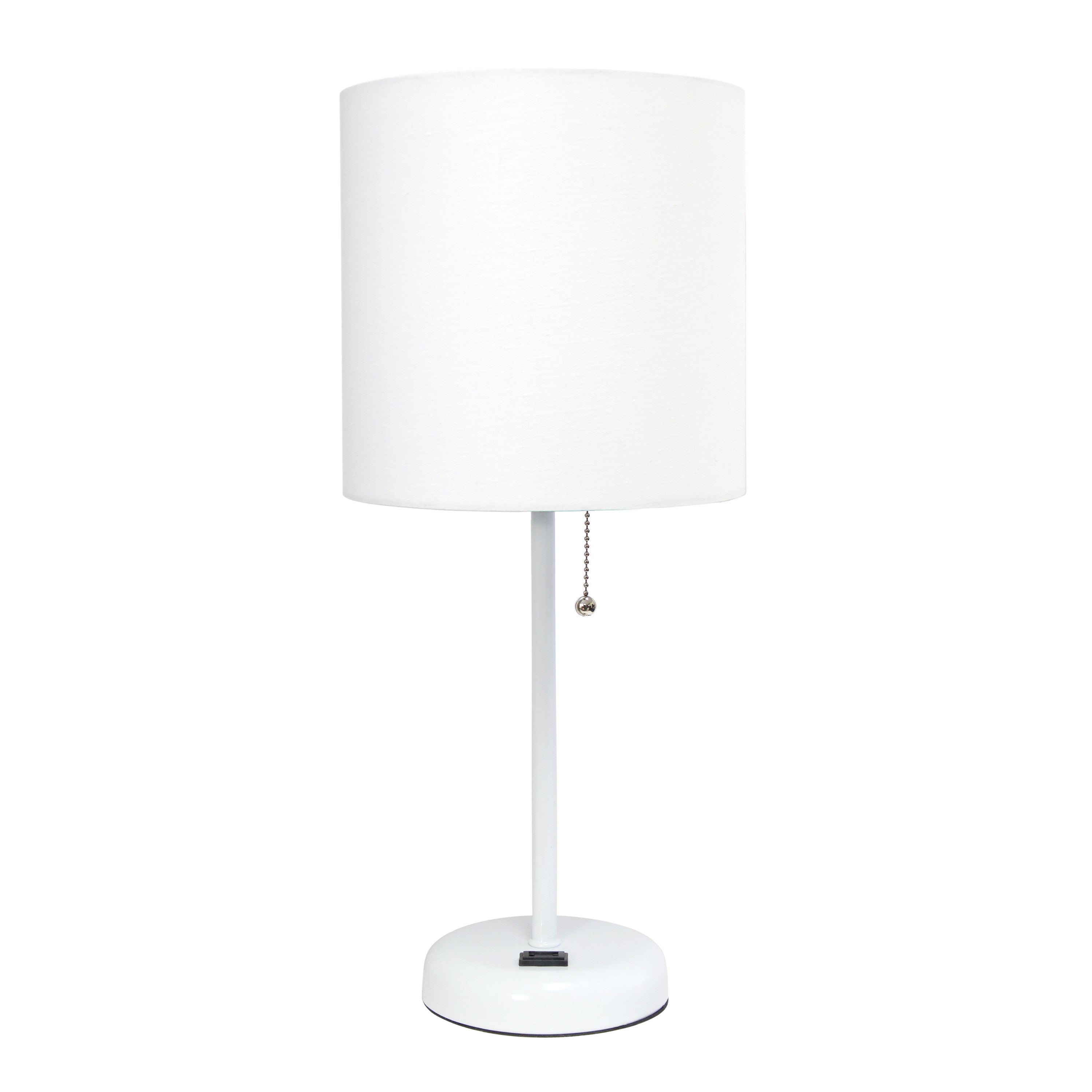 20" White Metal Table Lamp With White Drum Shade-Table Lamps-DECOROLALA