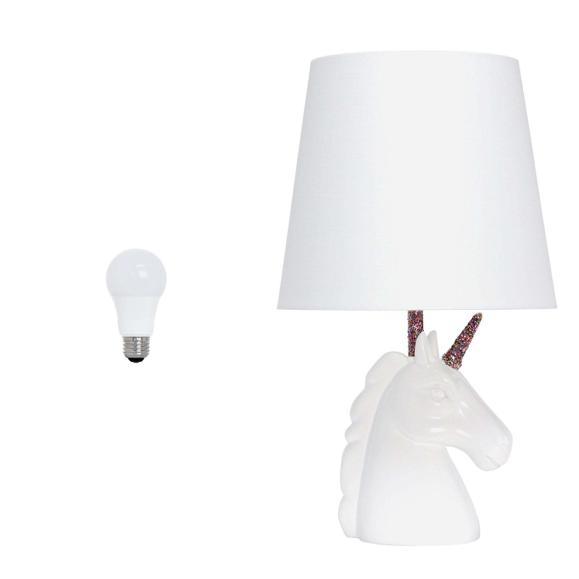 16" White And Rainbow Novelty Table Lamp LED With White Drum Shade-Table Lamps-DECOROLALA