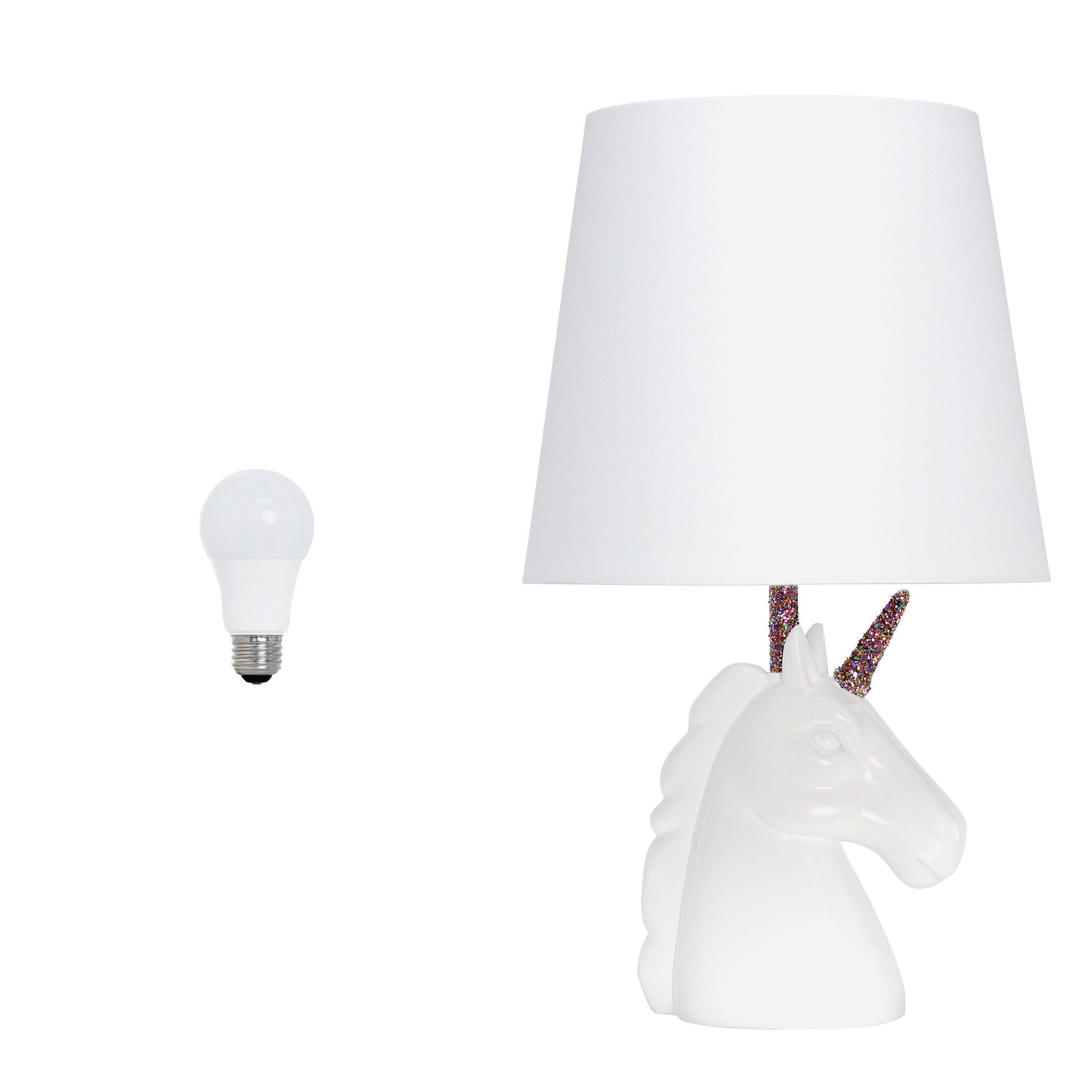 16" White And Rainbow Novelty Table Lamp LED With White Drum Shade-Table Lamps-DECOROLALA