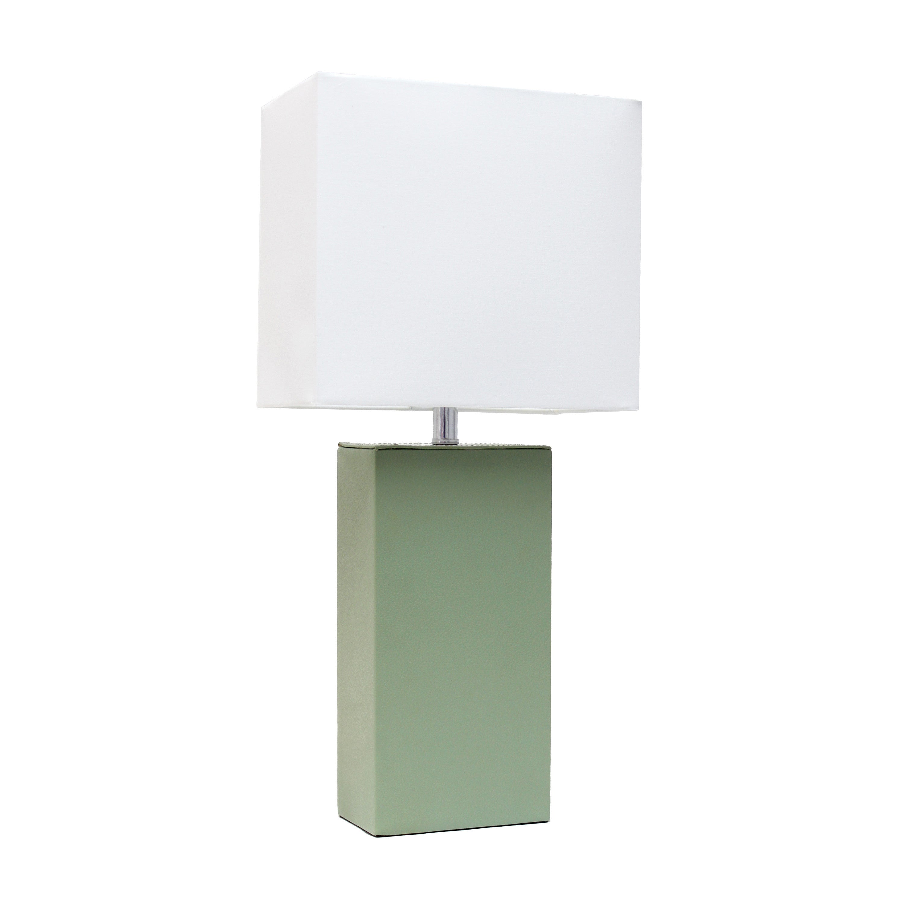 21" Sage Faux Leather Table Lamp With White Shade-Table Lamps-DECOROLALA