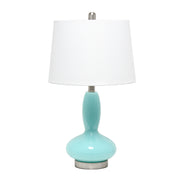 24" Light Blue And Silver Glass And Metal Novelty Table Lamp With White Drum Shade-Table Lamps-DECOROLALA