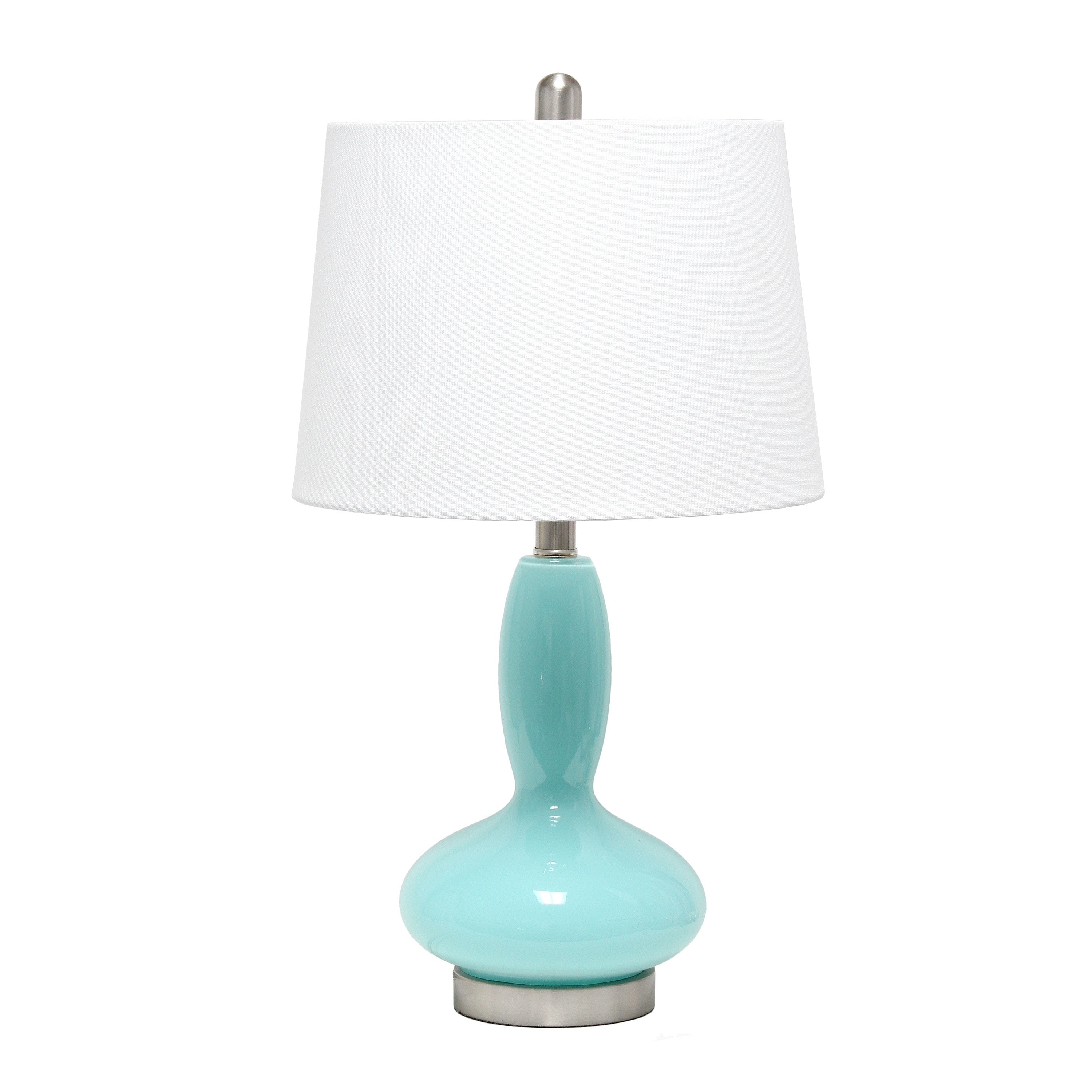 24" Light Blue And Silver Glass And Metal Novelty Table Lamp With White Drum Shade-Table Lamps-DECOROLALA