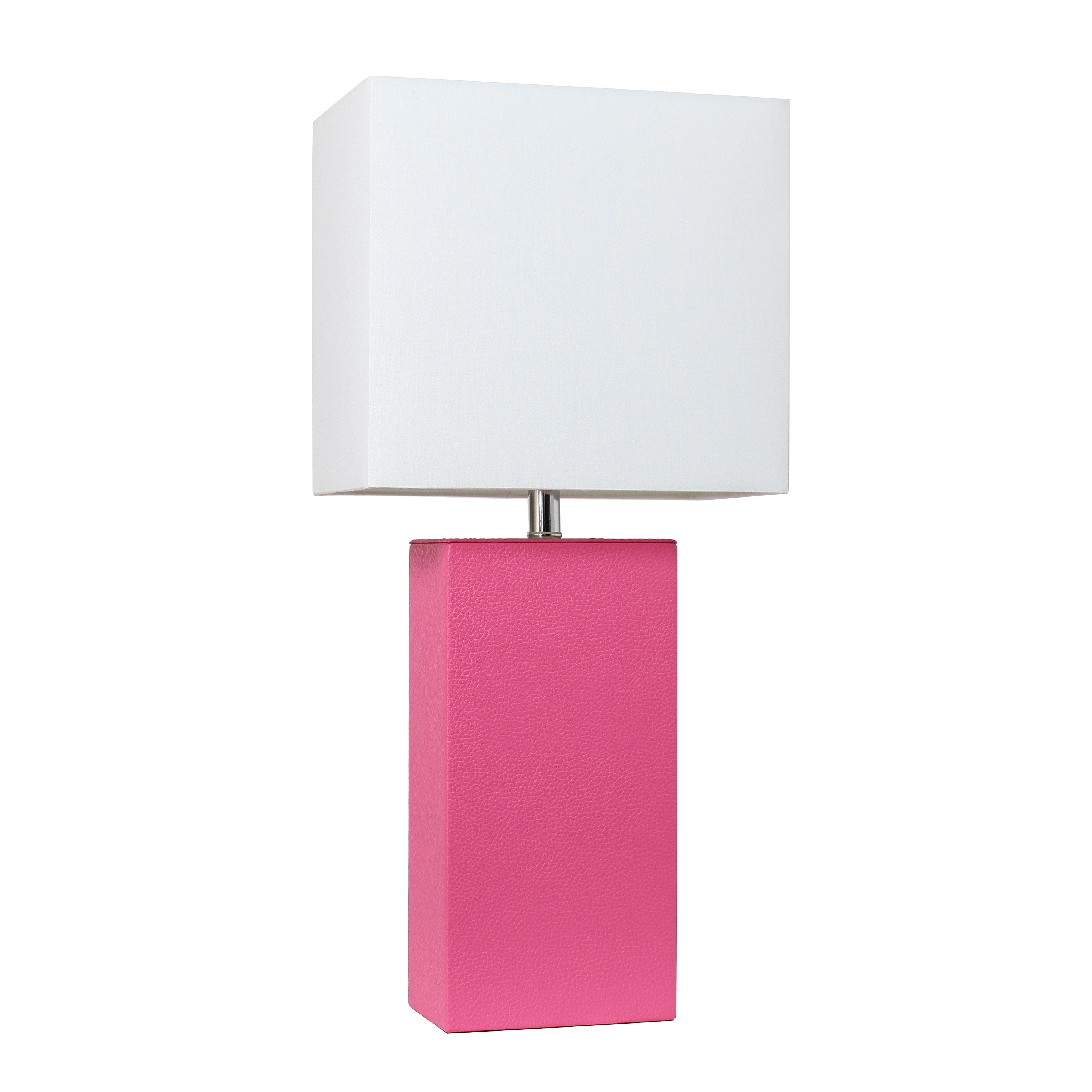 21" Hot Pink Faux Leather Table Lamp With White Shade-Table Lamps-DECOROLALA