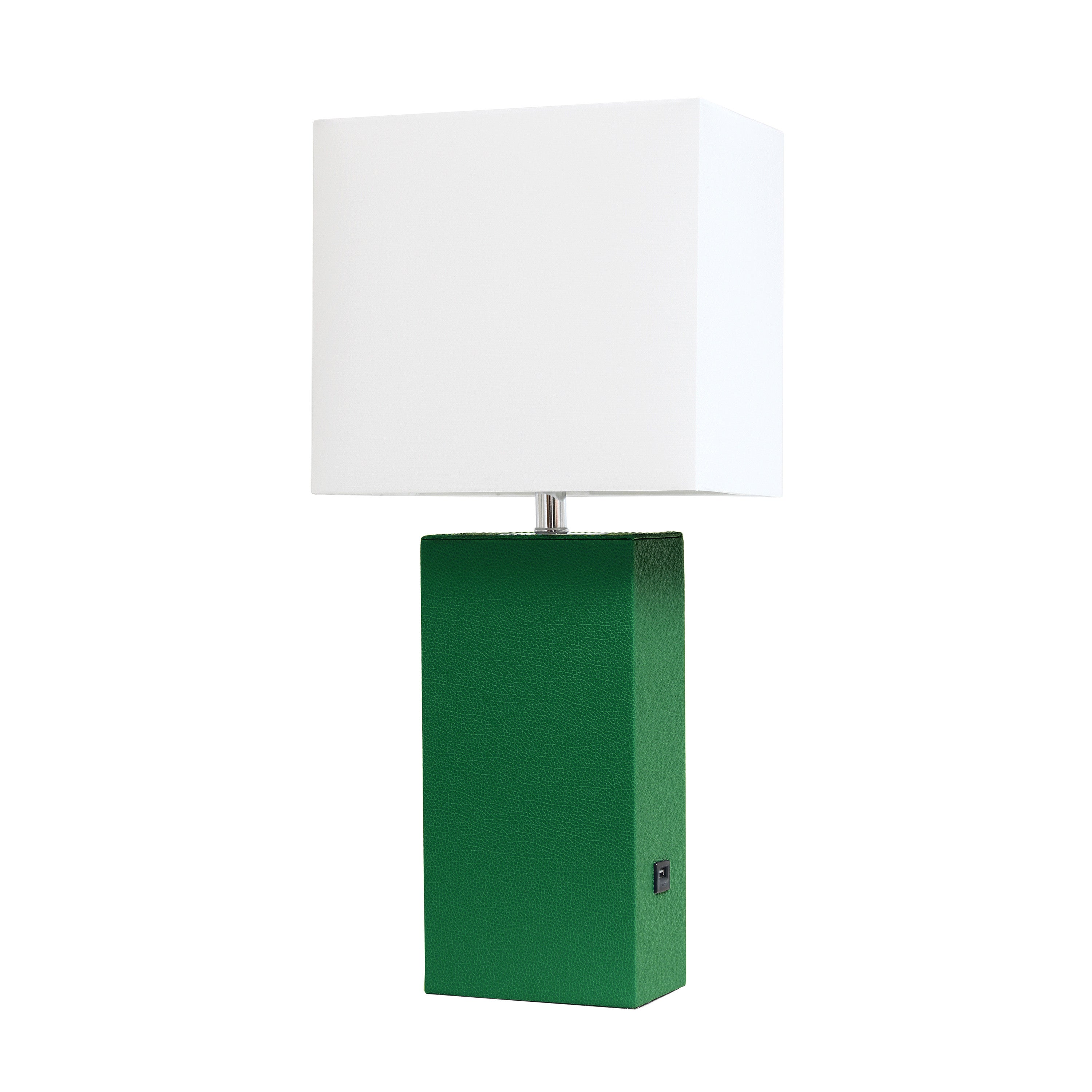 21" Green Faux Leather USB Table Lamp With White Shade-Table Lamps-DECOROLALA