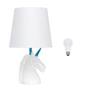 16" White And Blue Novelty Table Lamp LED With White Drum Shade-Table Lamps-DECOROLALA