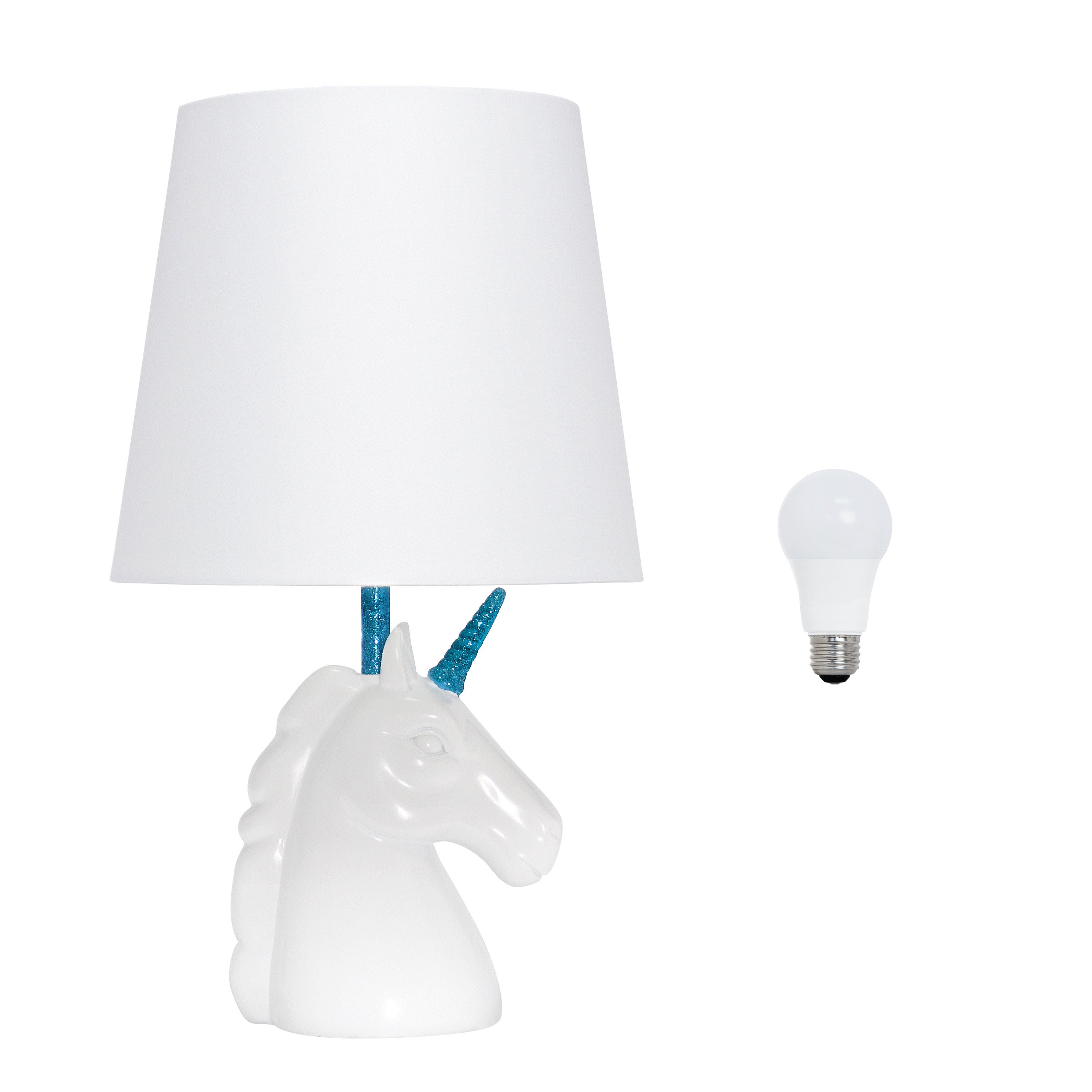 16" White And Blue Novelty Table Lamp LED With White Drum Shade-Table Lamps-DECOROLALA