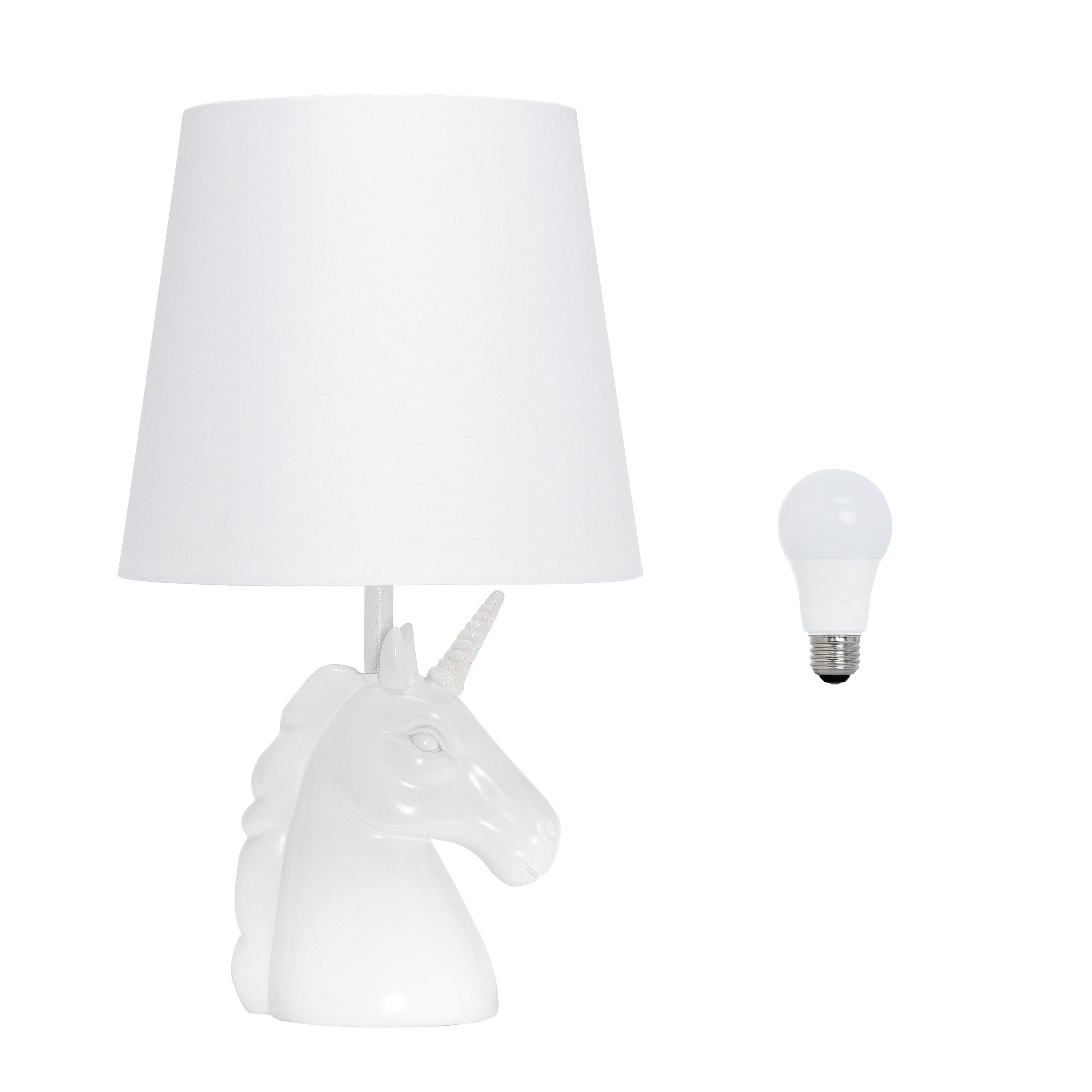 16" White Novelty Table Lamp LED With White Drum Shade-Table Lamps-DECOROLALA