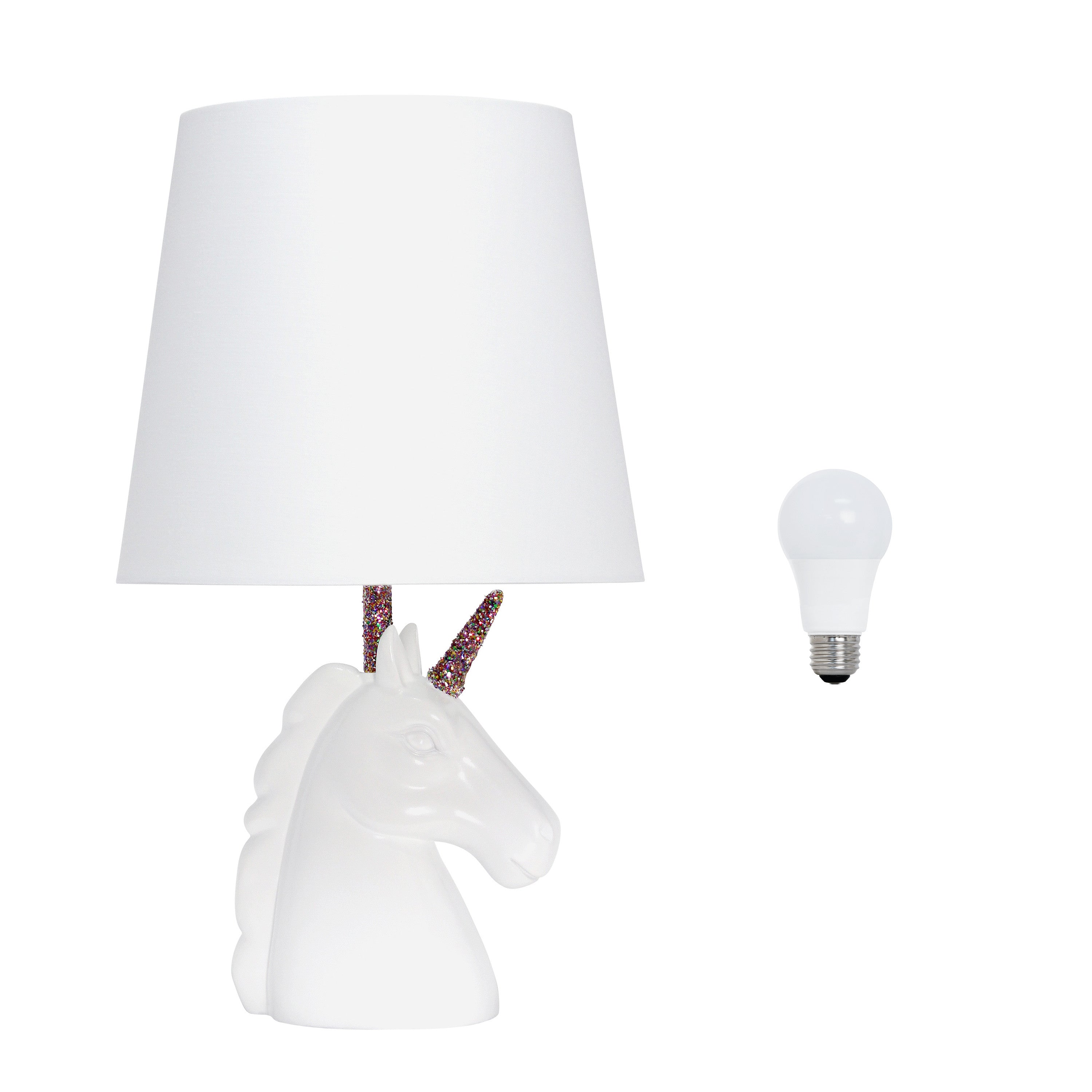 16" White And Rainbow Novelty Table Lamp LED With White Drum Shade-Table Lamps-DECOROLALA