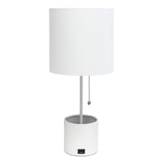 19" White Metal USB Table Lamp With White Drum Shade-Table Lamps-DECOROLALA