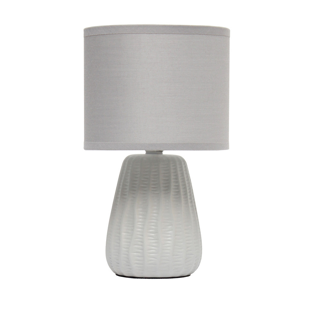 11" Gray Ceramic Round Table Lamp With Gray Drum Shade-Table Lamps-DECOROLALA