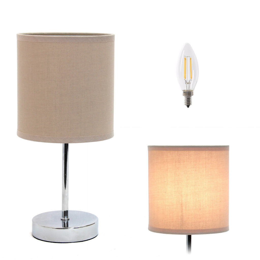 12" Silver Metal Table Lamp LED With Gray Drum Shade-Table Lamps-DECOROLALA