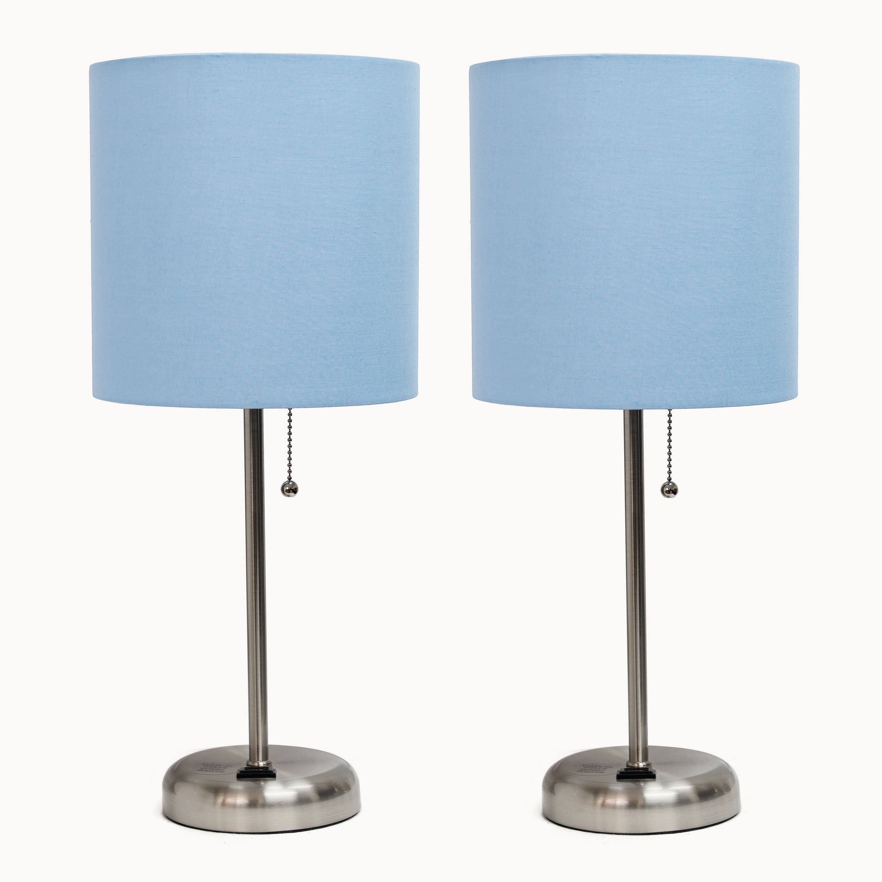Set of Two 20" Silver Metal Table Lamp With Blue Drum Shade-Table Lamps-DECOROLALA
