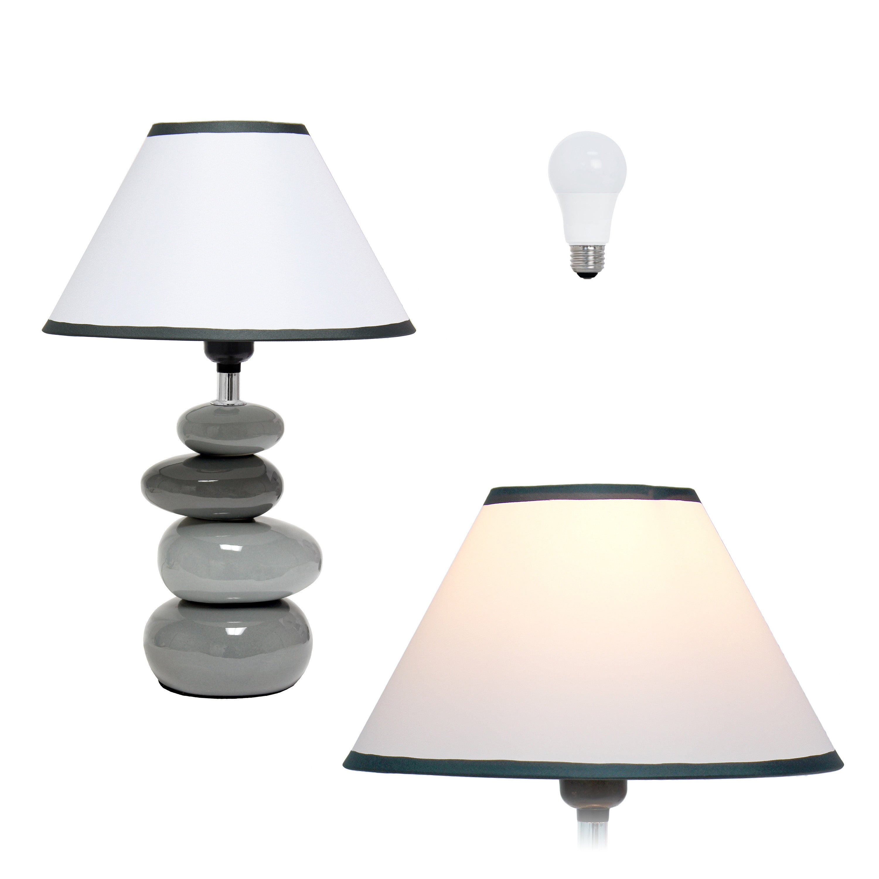15" Gray Ceramic Novelty Table Lamp LED With White Empire Shade-Table Lamps-DECOROLALA