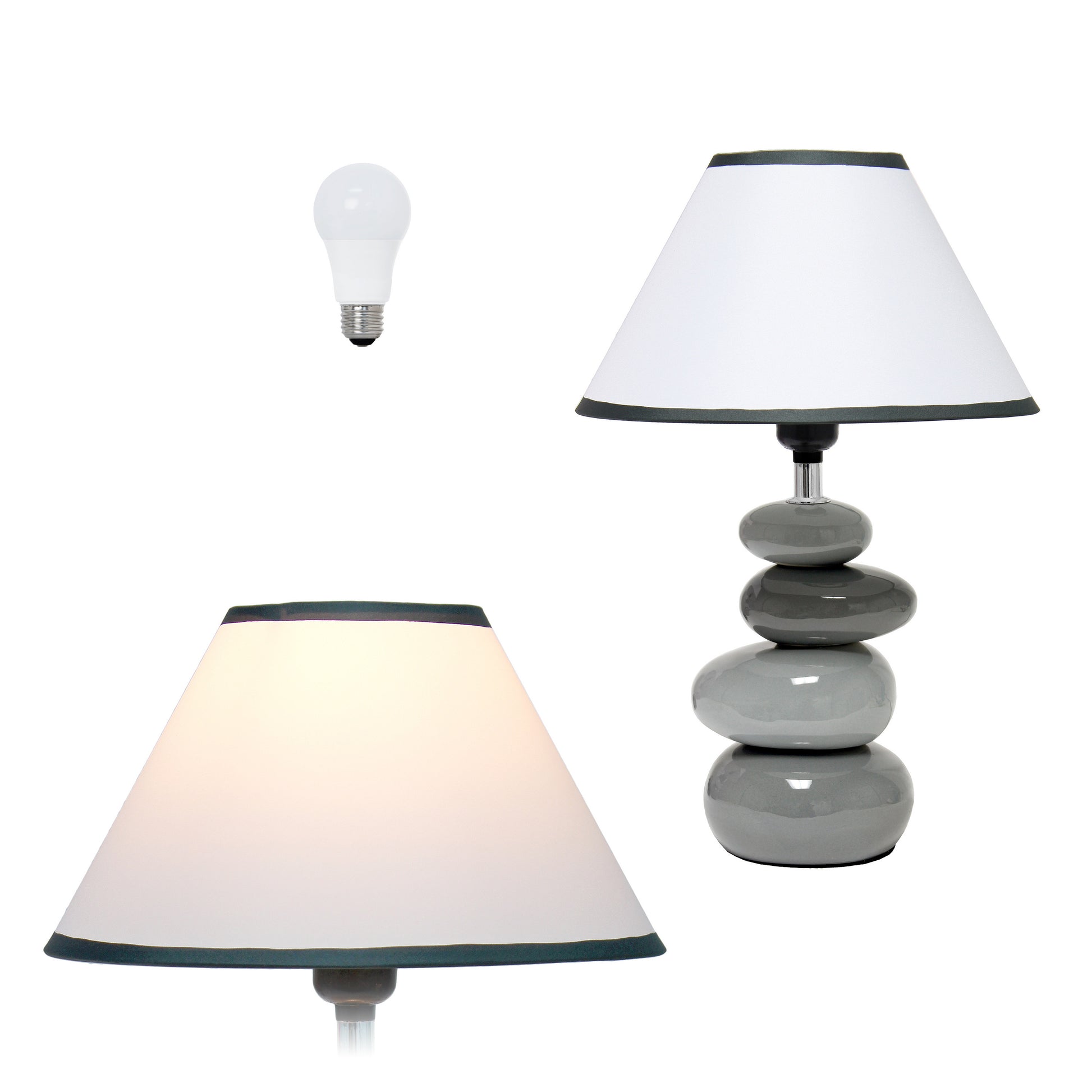15" Gray Ceramic Novelty Table Lamp LED With White Empire Shade-Table Lamps-DECOROLALA