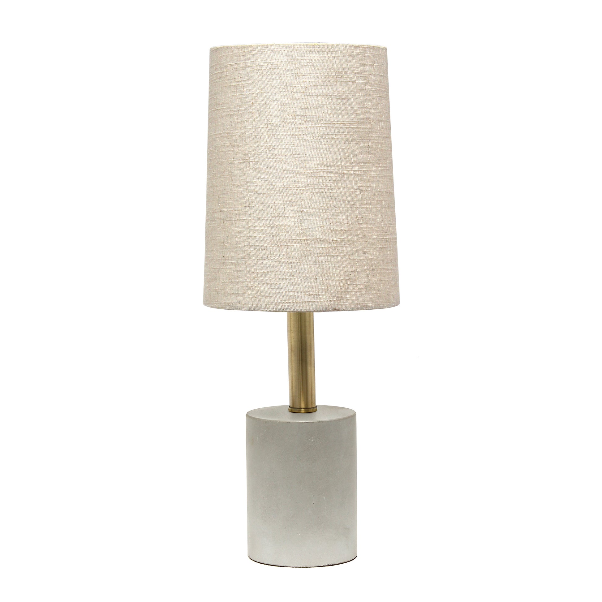 18" Gray And Gold Concrete Table Lamp With Khaki Drum Shade-Table Lamps-DECOROLALA