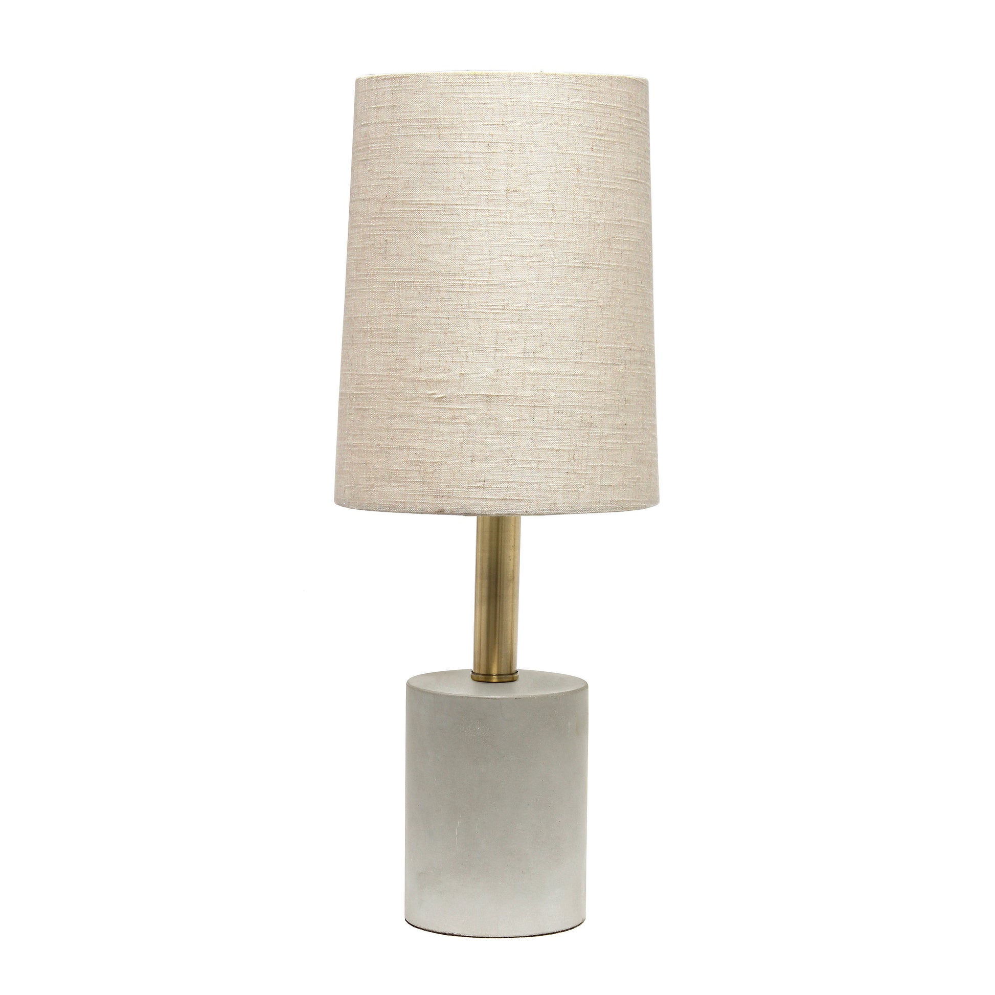 18" Gray And Gold Concrete Table Lamp With Khaki Drum Shade-Table Lamps-DECOROLALA
