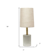 18" Gray And Gold Concrete Table Lamp With Khaki Drum Shade-Table Lamps-DECOROLALA
