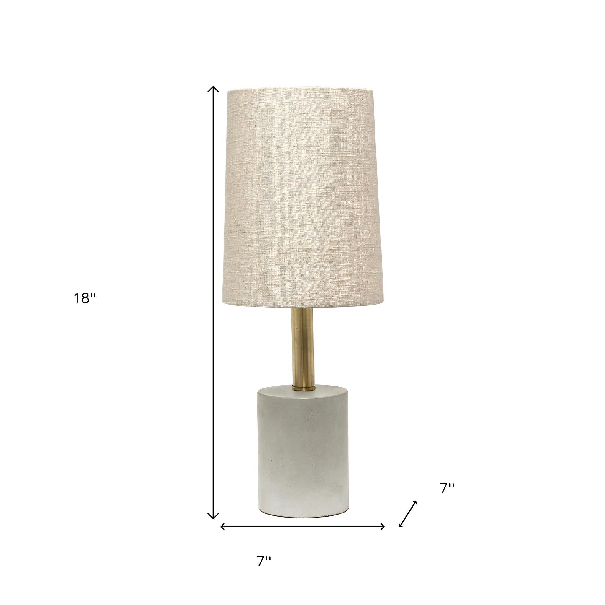 18" Gray And Gold Concrete Table Lamp With Khaki Drum Shade-Table Lamps-DECOROLALA